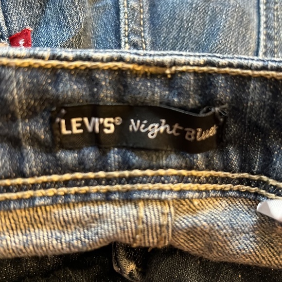 Levi's Night Blues Boot Cut Jeans Blue Medium Wash Fading Whiskering Rhinestones - Picture 5 of 8